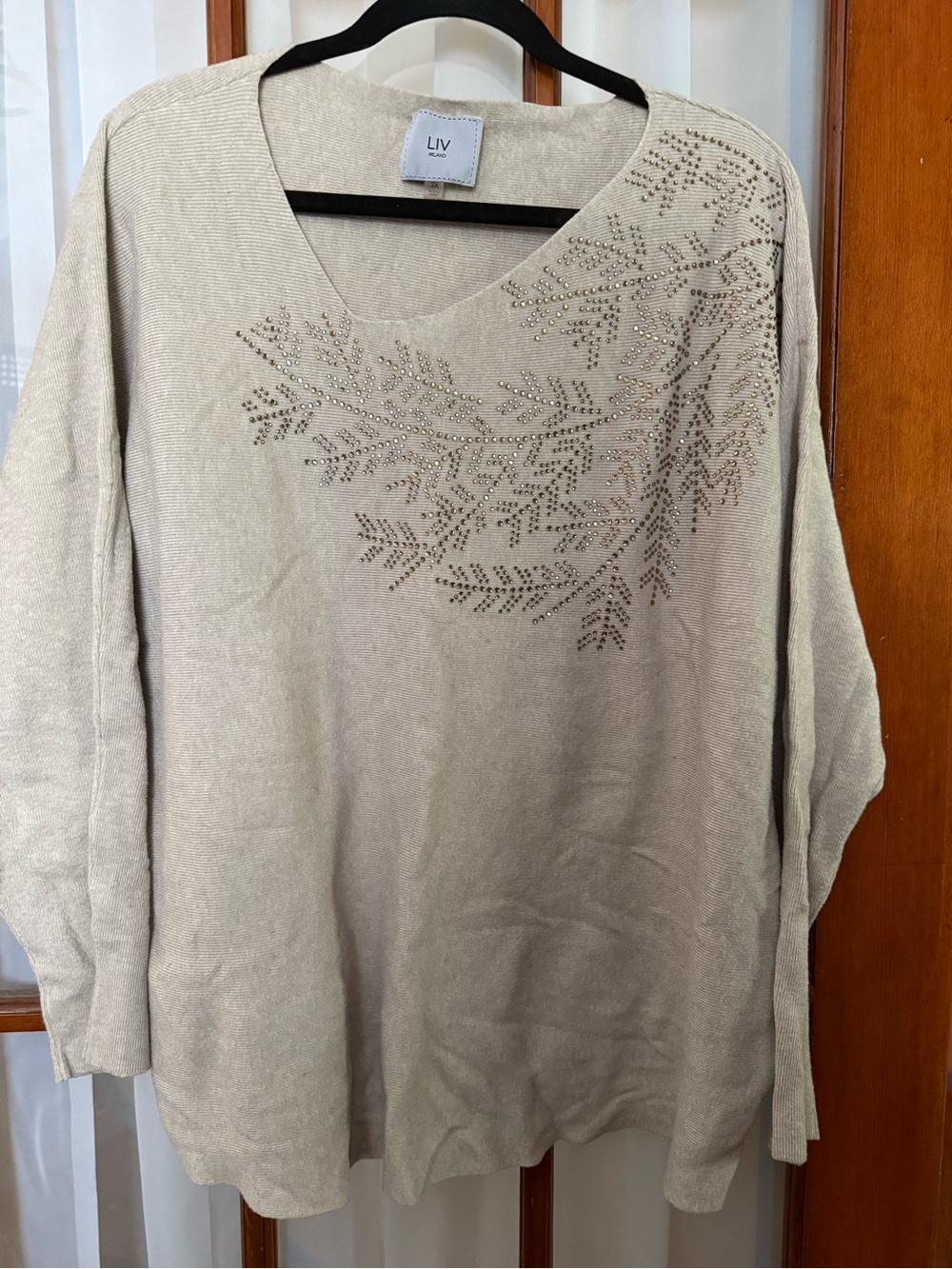 Milano Cream Metallic Embellished V-Neck Sweater